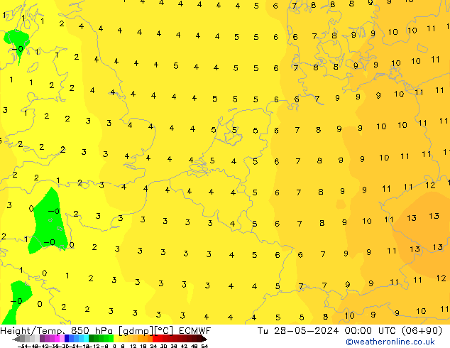 Height/Temp. 850 hPa ECMWF Tu 28.05.2024 00 UTC