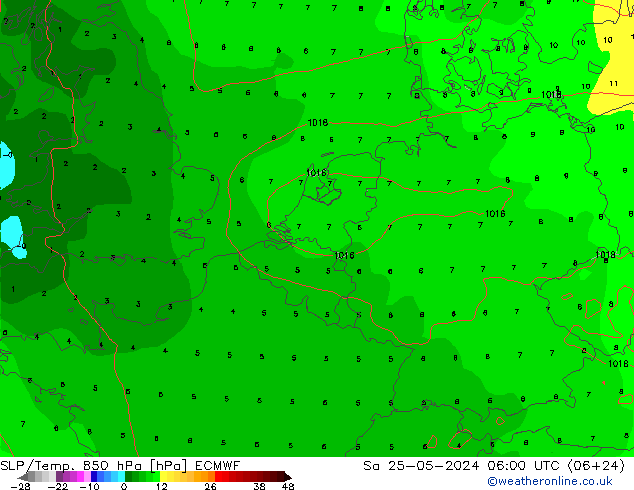 850 hPa Yer Bas./Sıc ECMWF Cts 25.05.2024 06 UTC