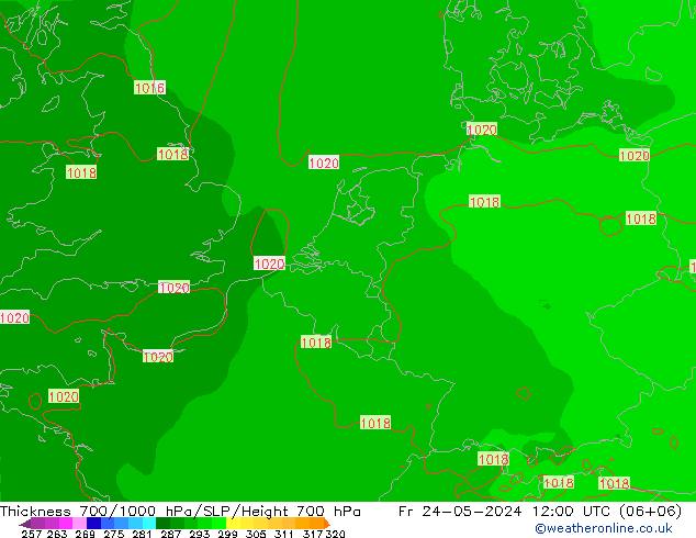 Schichtdicke 700-1000 hPa ECMWF Fr 24.05.2024 12 UTC