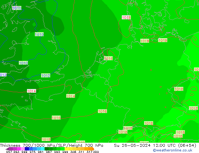 Thck 700-1000 hPa ECMWF Su 26.05.2024 12 UTC