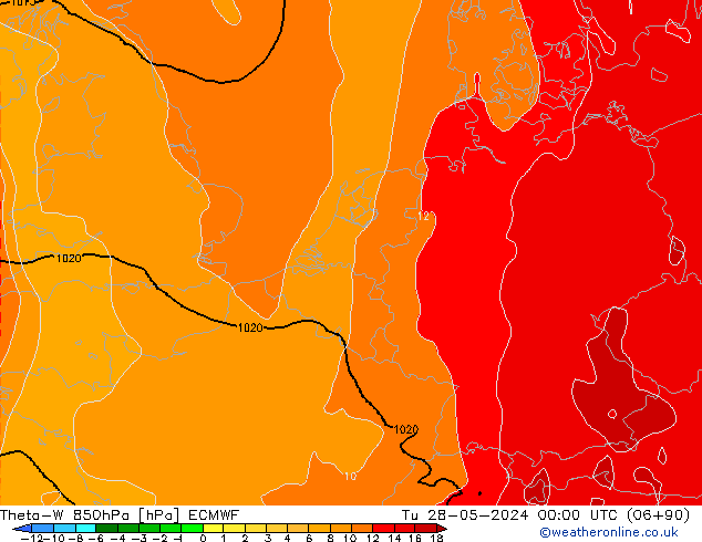 Theta-W 850hPa ECMWF  28.05.2024 00 UTC