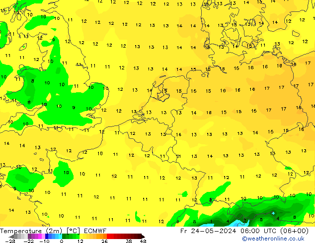 Temperatura (2m) ECMWF ven 24.05.2024 06 UTC