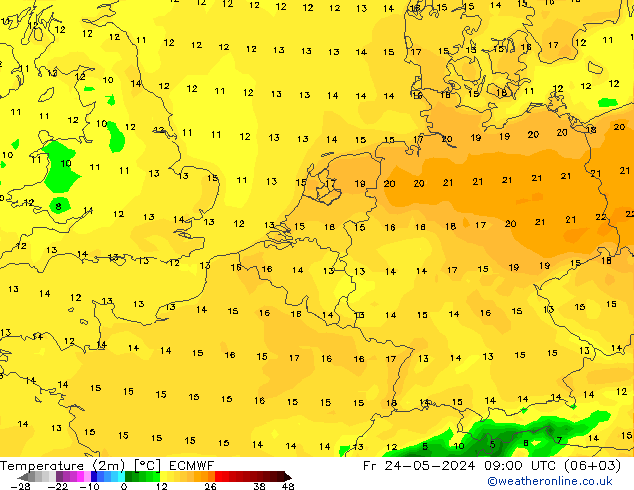 Temperaturkarte (2m) ECMWF Fr 24.05.2024 09 UTC