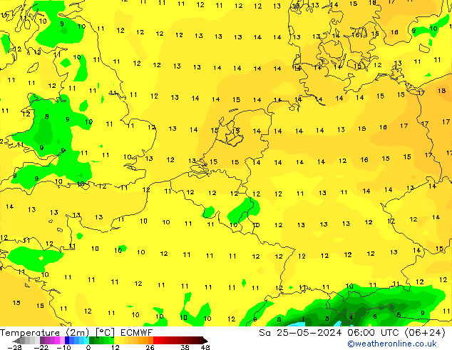 Temperatura (2m) ECMWF sab 25.05.2024 06 UTC