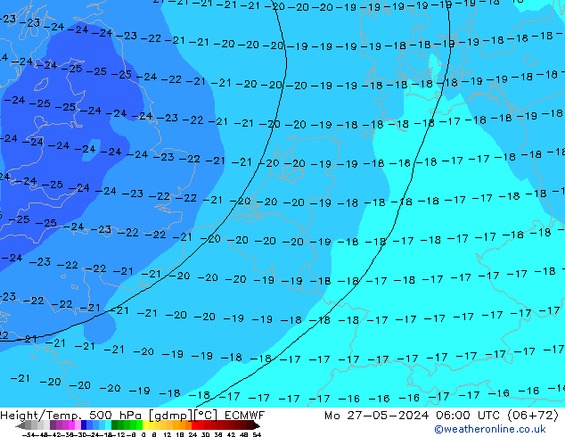 Z500/Yağmur (+YB)/Z850 ECMWF Pzt 27.05.2024 06 UTC