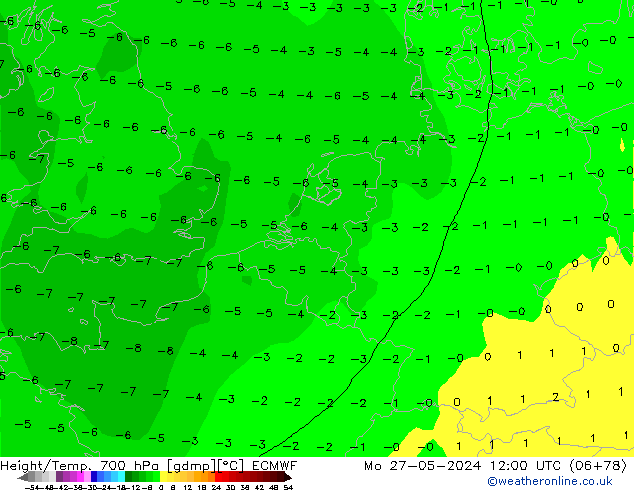 Height/Temp. 700 hPa ECMWF Mo 27.05.2024 12 UTC