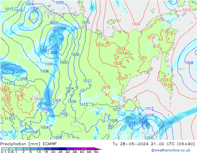 Precipitation ECMWF Tu 28.05.2024 00 UTC