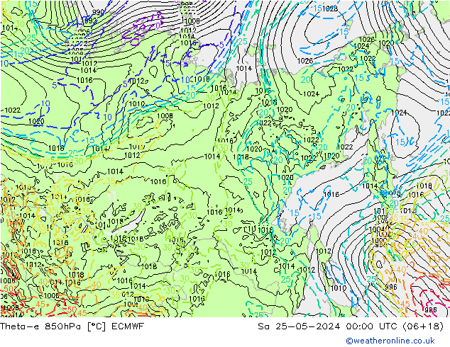 Theta-e 850hPa ECMWF  25.05.2024 00 UTC