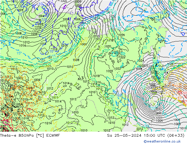 Theta-e 850hPa ECMWF sáb 25.05.2024 15 UTC