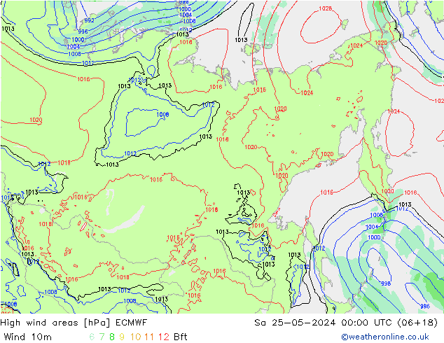 High wind areas ECMWF сб 25.05.2024 00 UTC