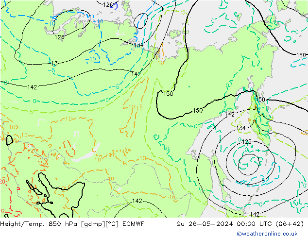 Z500/Rain (+SLP)/Z850 ECMWF Dom 26.05.2024 00 UTC