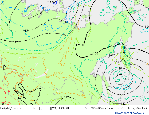 Z500/Rain (+SLP)/Z850 ECMWF Su 26.05.2024 00 UTC