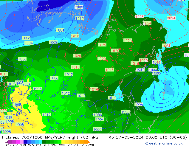 Thck 700-1000 hPa ECMWF  27.05.2024 00 UTC