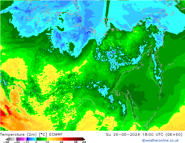 Temperatura (2m) ECMWF Dom 26.05.2024 18 UTC