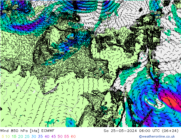 Wind 850 hPa ECMWF Sa 25.05.2024 06 UTC