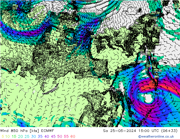 Viento 850 hPa ECMWF sáb 25.05.2024 15 UTC