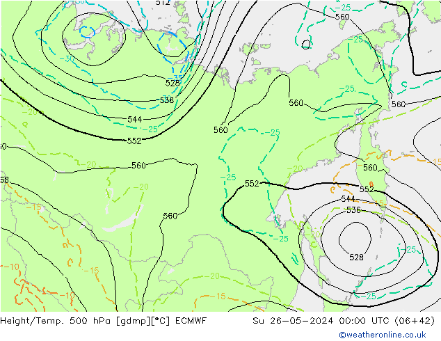 Z500/Rain (+SLP)/Z850 ECMWF Dom 26.05.2024 00 UTC