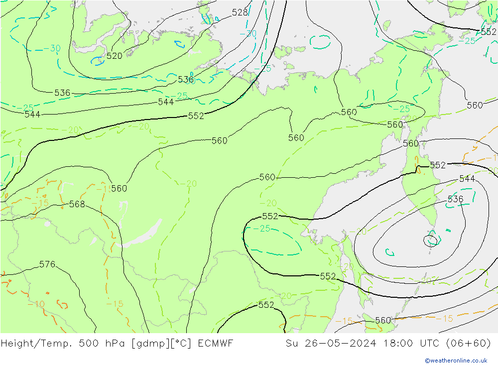 Z500/Rain (+SLP)/Z850 ECMWF dom 26.05.2024 18 UTC