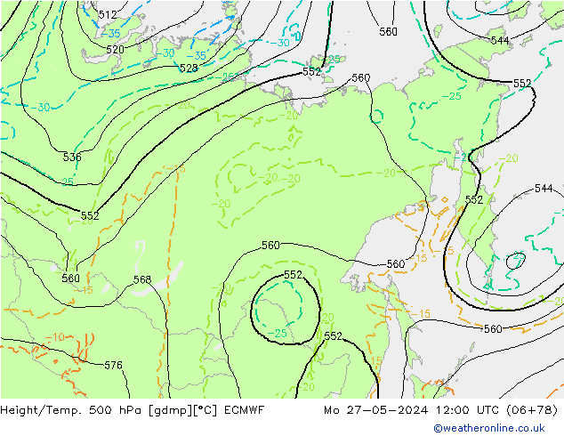 Z500/Regen(+SLP)/Z850 ECMWF ma 27.05.2024 12 UTC