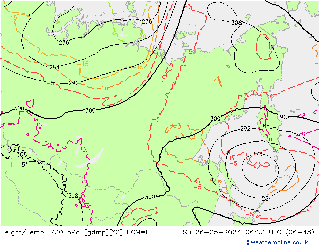 Height/Temp. 700 гПа ECMWF Вс 26.05.2024 06 UTC