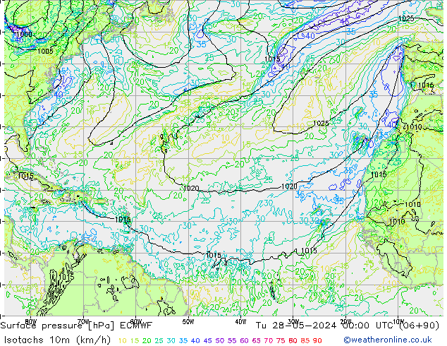 Isotachs (kph) ECMWF Ter 28.05.2024 00 UTC