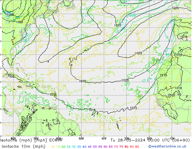 Isotachs (mph) ECMWF mar 28.05.2024 00 UTC