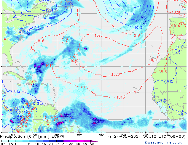 Z500/Rain (+SLP)/Z850 ECMWF Fr 24.05.2024 12 UTC