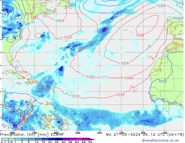 Z500/Rain (+SLP)/Z850 ECMWF пн 27.05.2024 12 UTC