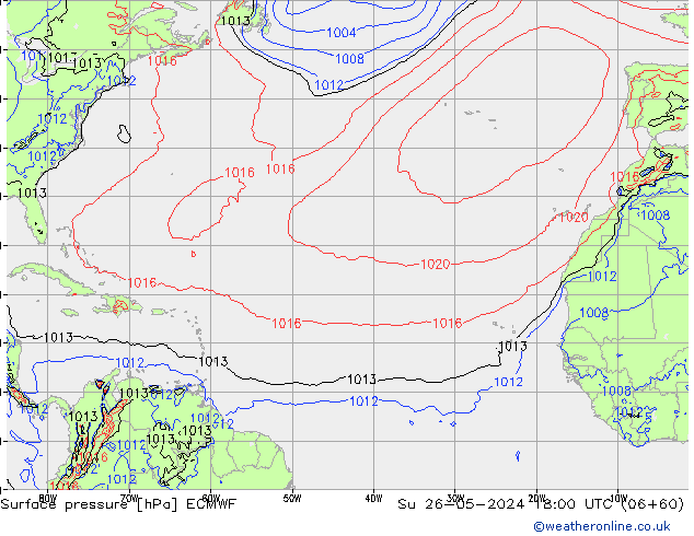 Presión superficial ECMWF dom 26.05.2024 18 UTC