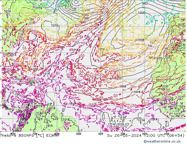 Theta-e 850hPa ECMWF Paz 26.05.2024 12 UTC