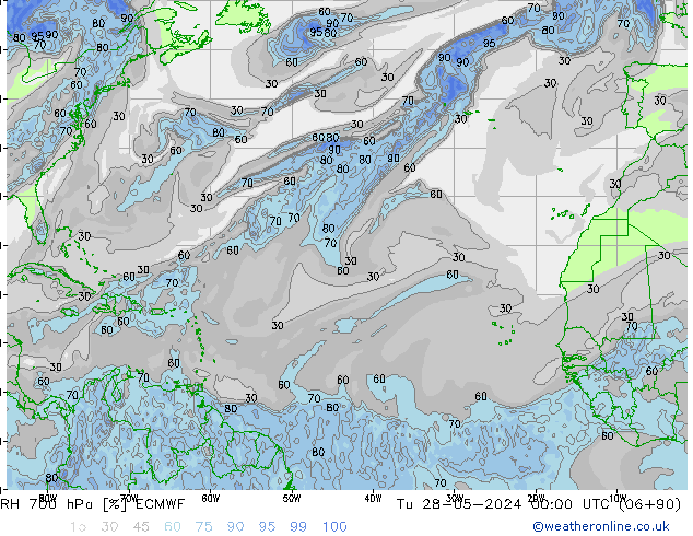 RH 700 hPa ECMWF Ter 28.05.2024 00 UTC