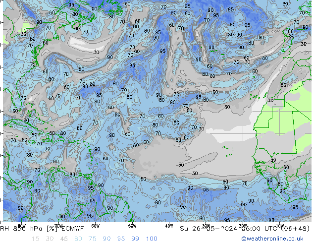 RH 850 hPa ECMWF Dom 26.05.2024 06 UTC