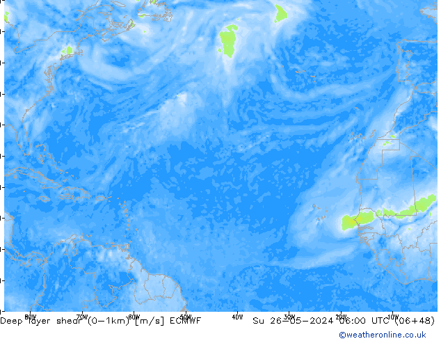 Deep layer shear (0-1km) ECMWF Su 26.05.2024 06 UTC