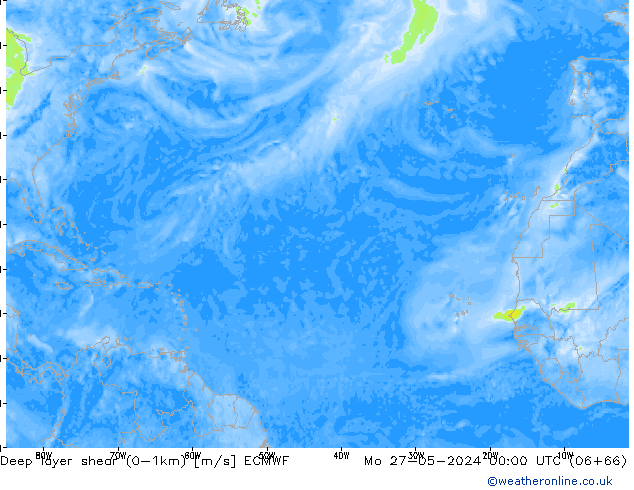 Deep layer shear (0-1km) ECMWF  27.05.2024 00 UTC