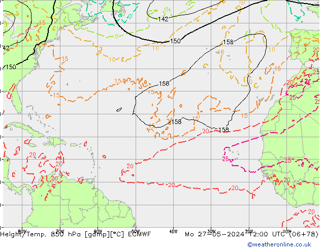 Z500/Rain (+SLP)/Z850 ECMWF Mo 27.05.2024 12 UTC