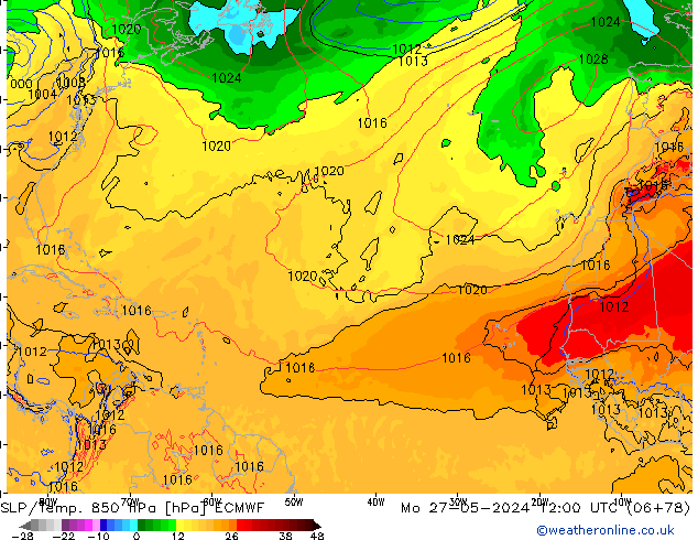 SLP/Temp. 850 hPa ECMWF lun 27.05.2024 12 UTC