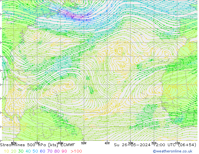 ветер 500 гПа ECMWF Вс 26.05.2024 12 UTC