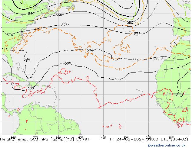 Height/Temp. 500 hPa ECMWF Sex 24.05.2024 09 UTC