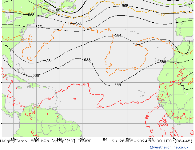 Z500/Rain (+SLP)/Z850 ECMWF  26.05.2024 06 UTC
