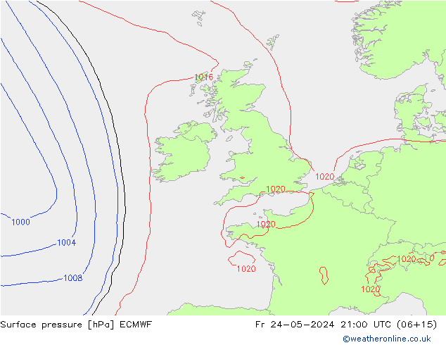 Surface pressure ECMWF Fr 24.05.2024 21 UTC