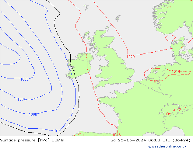 Surface pressure ECMWF Sa 25.05.2024 06 UTC