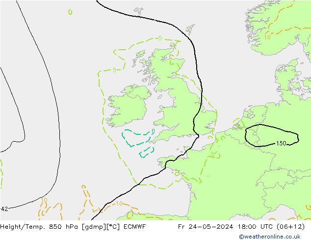 Z500/Rain (+SLP)/Z850 ECMWF Fr 24.05.2024 18 UTC