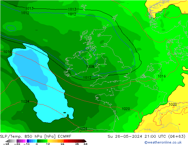 850 hPa Yer Bas./Sıc ECMWF Paz 26.05.2024 21 UTC