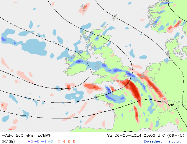 T-Adv. 500 hPa ECMWF Su 26.05.2024 03 UTC