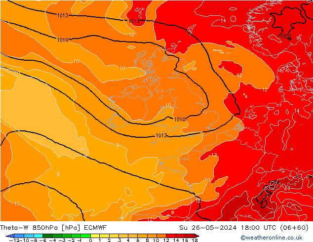 Theta-W 850hPa ECMWF Su 26.05.2024 18 UTC