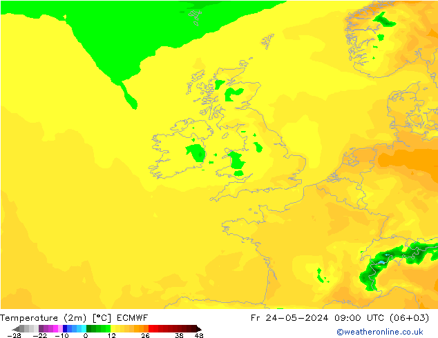 Sıcaklık Haritası (2m) ECMWF Cu 24.05.2024 09 UTC