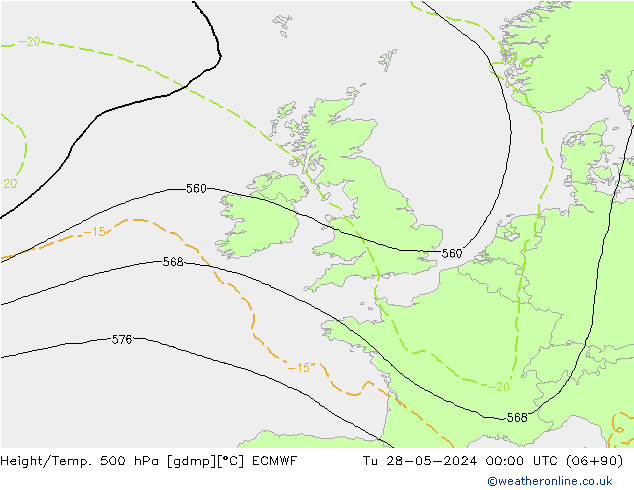 Z500/Rain (+SLP)/Z850 ECMWF Tu 28.05.2024 00 UTC