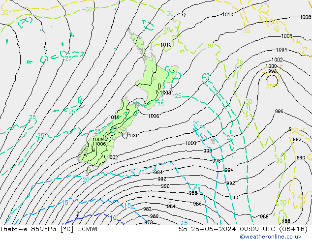 Theta-e 850hPa ECMWF so. 25.05.2024 00 UTC