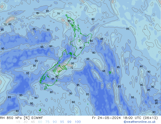 RH 850 гПа ECMWF пт 24.05.2024 18 UTC