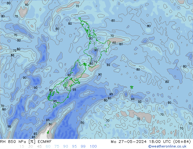 RH 850 hPa ECMWF Mo 27.05.2024 18 UTC